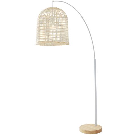 Metal & Rattan Weave Floor Lamp | Temple & Webster Arch Lamp, Rattan Floor Lamp, Affordable Lighting, Natural Living Room, Rattan Weave, Rattan Shades, Wood Floor Lamp, Scandinavian Decor, Grand Designs