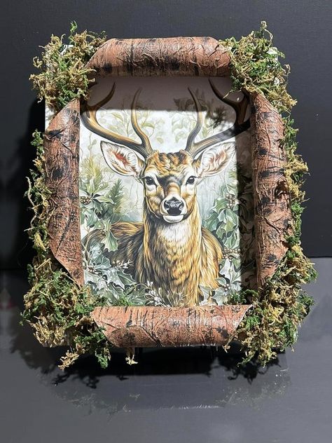 Craftsy Kiosk by Tesh | My newest project 🪵🦌 | Facebook Buck Pictures Deer, Deer Pictures Decor Wall Art, Busted Canvas Christmas, Christmas Busted Canvas, Ripped Canvas Art, Christmas Busted Canvas Ideas, Busted Canvas Ideas, Busted Canvas Crafts Diy, Busted Canvas Crafts