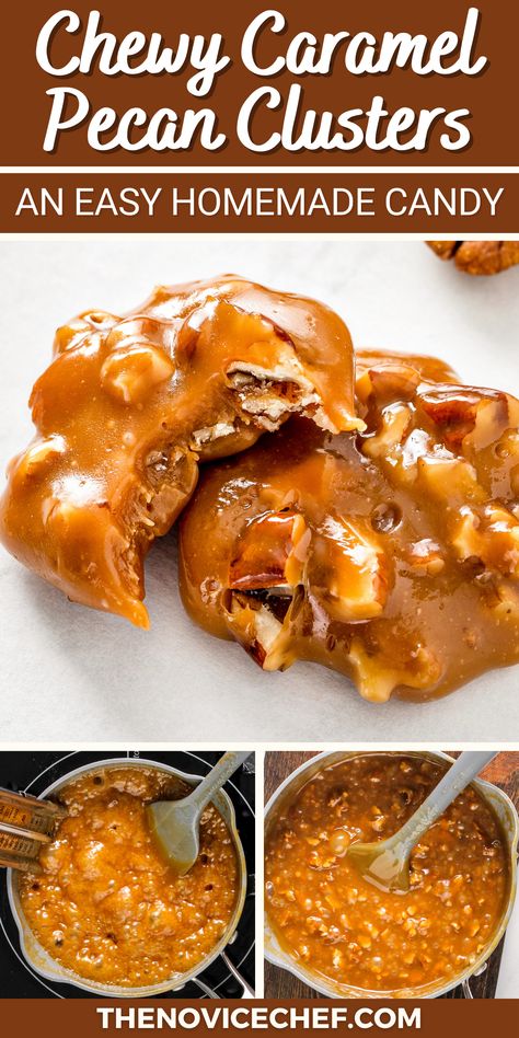 Easy Pecan Candy Recipes, Pecan Delights Candy, Pecan Candy Recipe 4 Ingredients, Caramel Pecans Recipe, Almond Clusters Recipe, Traditional Christmas Candy, Caramel Candy Recipe Easy, Dessert Recipes Caramel, Homemade Candies To Sell