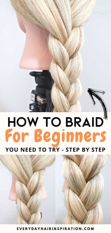 Easy follow along tutorial teaching you how to braid a basic braid for beginners! Quick and easy hairstyle for late mornings! Twist Braid Tutorial, Easy Braids For Beginners, Side Braids For Long Hair, How To Make Braids, Easy French Braid, Braids Tutorial Easy, Cute Ponytail Hairstyles, Basic Hairstyles, Long Bridal Hair