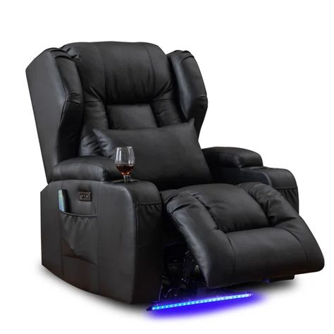 Vegan Leather Power Reclining Home Theater Seat with Cup Holder Leather Recliner Sofa, Living Room Home Theater, Chairs For Living Room, Power Recliner Chair, Sofa Chairs, Electric Recliners, Recliner Sofa, Theater Seating, Home Theater Seating