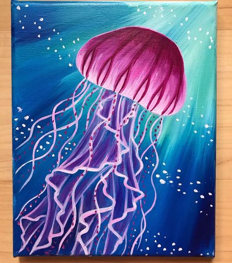 June Drawings, Jellyfish Paintings, Octopus Painting, Jellyfish Painting, Pink Jellyfish, Easy Landscape Paintings, Jellyfish Art, Flower Canvas Art, Cute Canvas Paintings