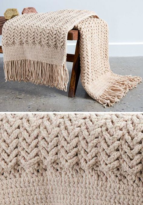 Herringbone Crochet Blanket - Free Pattern | Beautiful Skills - Crochet Knitting Quilting | Bloglovin’ Chunky Herringbone Crochet Blanket, Herringbone Crochet Blanket Pattern, Herringbone Blanket Crochet, Herringbone Crochet Blanket Pattern Free, Crochet Herringbone Blanket, Chenille Blanket Crochet, Chenille Yarn Crochet Patterns Free, Crochet Chenille Blanket, Herringbone Crochet Blanket