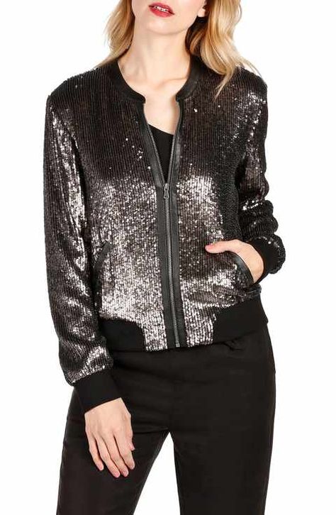 PAIGE Zaylee Sequin Bomber Jacket Bumper Jacket, Tie Sleeve Blouse, Lace Halter Dress, Cropped Wide Leg Jeans, Wrap Maxi Skirt, Sequin Jacket, Faux Wrap Dress, Jackets Online, Knit Skirt