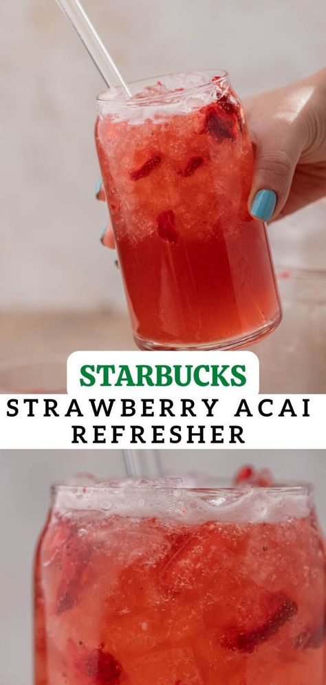 Starbucks Strawberry acai refresher is an insanely refreshing and delicious drink that you can make at home with simple ingredients that you can grab at your local grocery store and on Amazon. It is sweet, refreshing, and fruity perfect for a hot summer day. Starbucks Strawberry Acai, Starbucks Sweet Cream, Starbucks Strawberry Acai Refresher, Fruity Drink Recipes, Passion Fruit Tea, Caffeine Free Drinks, Homemade Strawberry Lemonade, Strawberry Acai Refresher, Batch Recipes