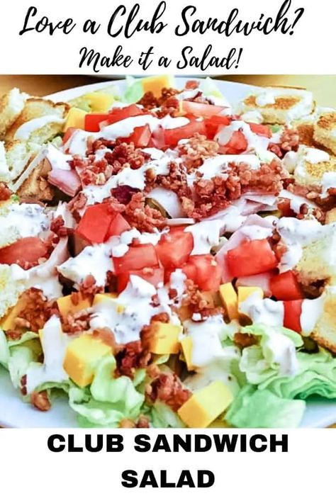 Love a Club Sandwich? Try my Club SALAD Sandwich, everything in a club PLUS Bacon Salad Dressing! #cl… | Chef salad recipes, Salad recipes for dinner, Dinner salads Club Sandwich Salad, Sandwich Vegetarian, Sandwich Salad, Sommer Mad, Plats Healthy, Diner Recept, Bacon Salad, Diner Recipes, Best Salad Recipes