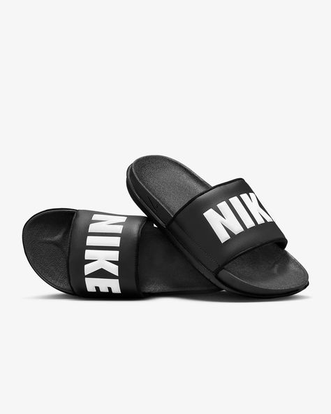 Nike Offcourt Women's Slides. Nike.com Slides Nike, Nike Slides, Womens Slides, Block Lettering, Black White Fashion, Air Force 1, Air Force, Slides, Force