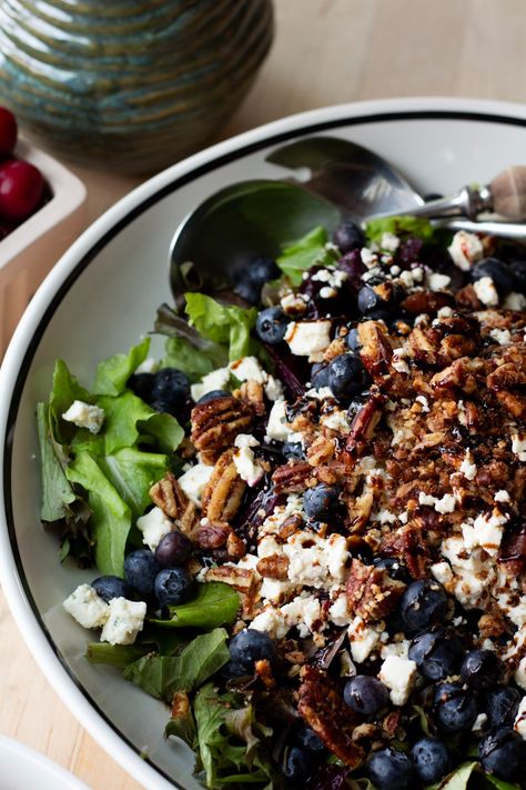 Our Beet & Blueberry Salad (+ Candied Pecans with Blue Cheese Crumbles) — ciderpress lane Blue Cheese Pecan Chopped Salad, Salad Candied Pecans, Salad With Berries, Blue Cheese Salad Recipes, Pecan Salad Recipe, Salad With Candied Pecans, Salad With Blueberries, Candied Pecans For Salad, Salad With Blue Cheese