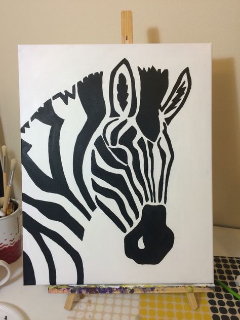 Zebra: Acrylic on Canvas Easy Zebra Painting, Zebra Drawing Sketches, Zebra Drawing Easy, Zebra Painting Acrylics, Diy Tableau, Zebra Drawing, Animal Canvas Paintings, Zoo Art, Zebra Painting