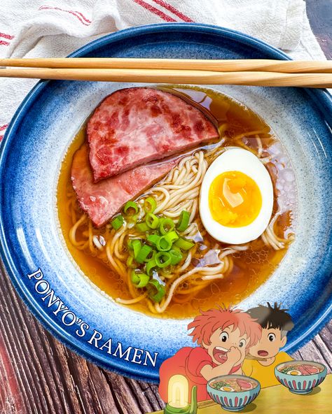 Ponyo Noodles Recipe, Ponyo Ramen Recipe, Ponyo Recipe, Ponyo Ramen Bowl, Pork Onigiri, Ponyo Food, Ponyo Ham, Ponyo Ramen, Ramen Ideas