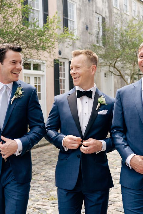 Navy Blue Suit Black Lapel Wedding, Groomsmen Blue Tuxedo, Groomsmen Tuxedos Navy, Navy Tux Wedding Groom & Groomsmen Suits, Navy Tuxedo Wedding Groomsmen, Spring Tuxedo Wedding Grooms, Black Tux Blue Bow Tie, Dark Navy Blue Groom Suit, Navy Groom Tuxedo