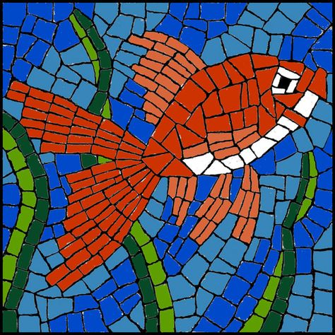 Free Mosaic Pattern Goldfish fits the 6x6-inch mosaic backer board we sell and can be transferred onto the board using instructions in our blog article. Mosaics For Kids, Crowing Rooster, Free Mosaic Patterns, Easy Mosaic, Classe D'art, Paper Mosaic, Mosaic Animals, Mosaic Art Projects, Mosaic Tile Art