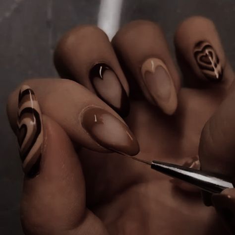 Dark Academia Nail Designs, Witchy Press On Nails, Nail Art Dark Academia, Dark Feminine Nails Almond, Coffee Nail Designs, Latte Nail Art, Dark Academia Nails, Punk Academia, Douyin Nails