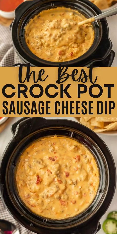 Cheese Dip With Sausage, Cheese Dip Recipes Crockpot, Dip With Sausage, Sausage Queso Dip, Queso Dip Crockpot, Velveeta Cheese Dip, Crock Pot Sausage, Sausage Dip Recipe, Cheese Dip Crock Pot