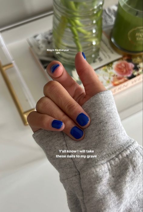 Opi Navy Blue Polish, Shalach Nail Ideas, Blue Dipped Nails, Blue Gel Nails Short, Royal Blue Gel Nails, Lunden Stallings, Nail Inspo Solid Color, Extra Short Nail Designs, Simple Vacation Nails