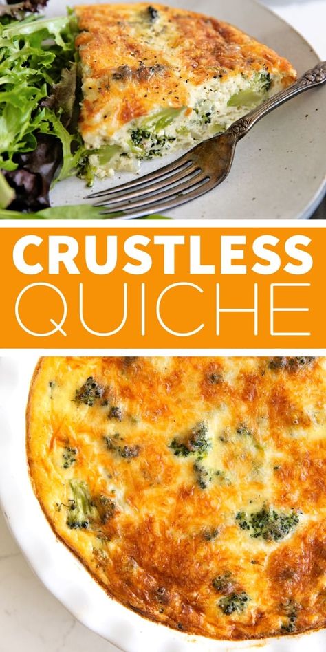 This Crustless Quiche Recipe is a healthier version of classic quiche and just as versatile, filling, and delicious. Low-carb, gluten-free, and filled with broccoli and cheese, it's the perfect easy meatless dinner or lunch. Gluten Free Quiche Recipes, Easy Crustless Quiche, Crustless Broccoli Quiche, Broccoli Quiche Recipes, Quiche Recipes Crustless, Crustless Quiche Recipe, Classic Quiche, Gluten Free Quiche, Broccoli Quiche