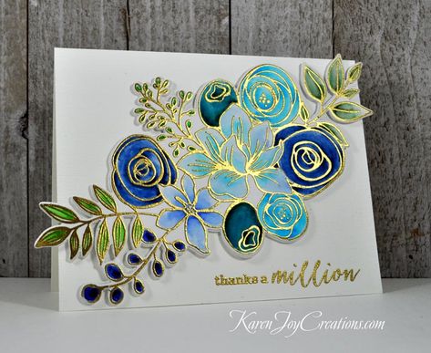 Blue Sketched Flowers Thanks a Million Sss Sketched Flowers, Handmade Floral Cards, Thank You Painting, Handmade Thank You Cards, Heartfelt Creations, Card Kits, Card Making Tutorials, Card Making Techniques, Floral Cards