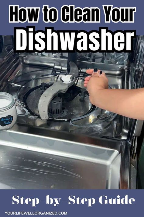 If you are struggling with white streaks on your glassware or foul odors from the dishwasher, here is a simple step-by-step guide on how to clean a dishwasher. Clean The Dishwasher, How To Clean My Dishwasher, Clean A Dishwasher, Clean Your Dishwasher, Cleaning The Dishwasher, Dishwasher Cleaning Hacks, Cleaning A Dishwasher, How To Clean Your Dishwasher Diy, How To Clean Your Dishwasher