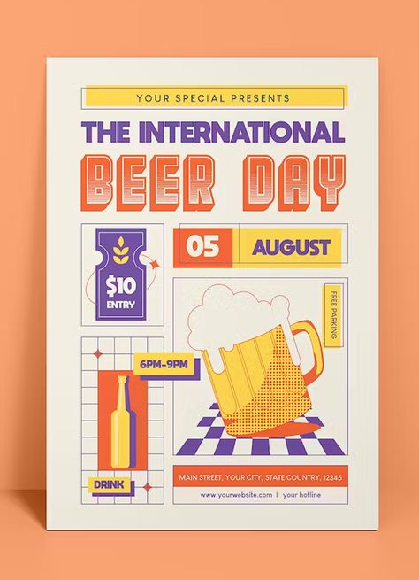 Beer Event Poster, Beer Flyer, Beer Event, Beer Graphic Design, Beer Posters, International Beer Day, Inspiring Posters, Beer Packaging Design, National Beer Day