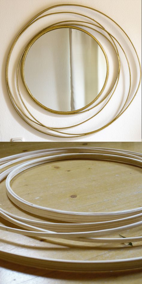 Circular Mirror Diy, Diy Circle Mirror Frame Ideas, Round Mirror Makeover, Diy Round Mirror Frame Ideas, Hall Accessories, Creative Mirror Frame Ideas, Diy Round Mirror, Big Round Mirror, Mirror Redo