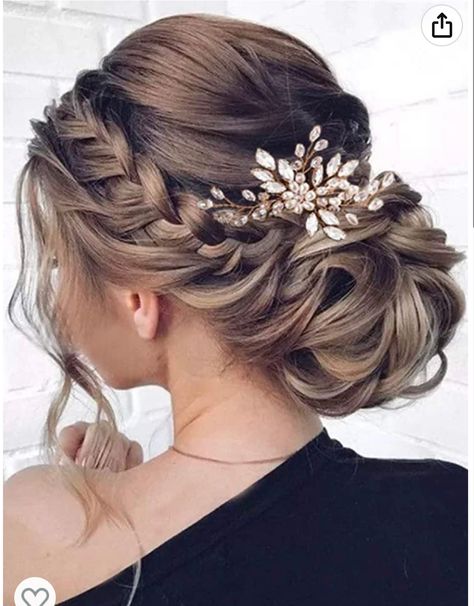 Hoco Hairstyles For Long Hair Up, Hair Pieces For Updos, Hair Jewelry For Braids Wedding, Wedding Updo With Hair Piece, Wedding Hairstyles Witchy, Wedding Hairstyles For Bride Bun, Bridal Hair Half Up Flower Crown, Bride Hair With Cathedral Veil, Rose Gold Wedding Hair Accessories