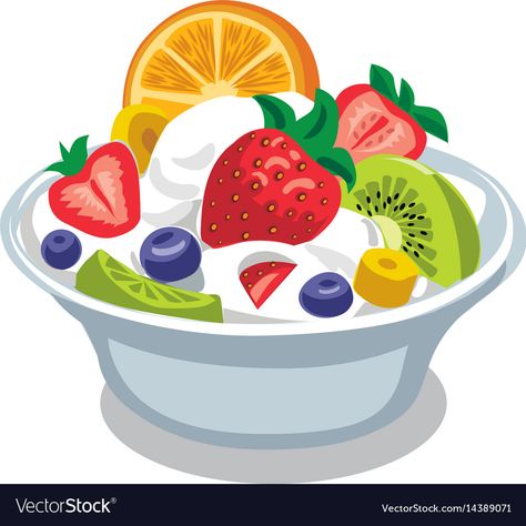 Fruit Salad Drawing, Salad Drawing, Fruit Salad With Yogurt, Food Illustration Design, Fruit Cartoon, Fresh Fruit Salad, Fruits Drawing, Fruit Vector, Peach Salad