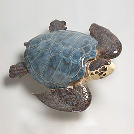 Tile Sculpture Art, Ceramic Sea Turtle, Ceramics Turtle, Ocean Pottery, Sea Ceramics, Glazing Pottery, Clay Turtle, Large Sculpture, Sea Creatures Art