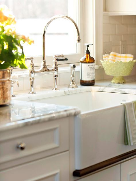 Add a Sink Filter Counter Backsplash, Farm Sinks, Corner Kitchen Sink, Corner Shelving, Bridge Faucet, Sink Filter, Deep Sink, Budget Remodel, Sink Basin