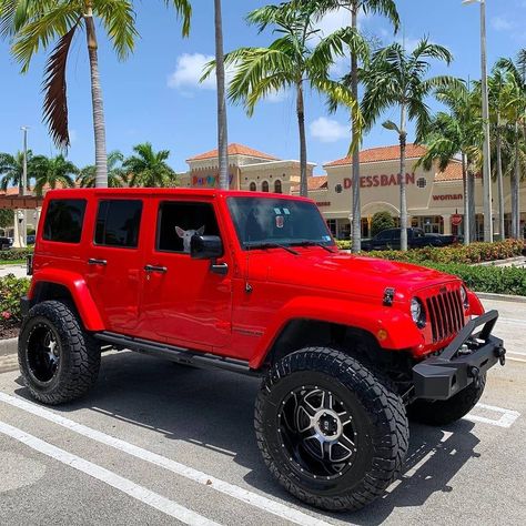 Jeep Wrangler Jeep Wrangler Rubicon Red, Decked Out Jeep Wrangler, Red Jeep Wrangler Aesthetic, Red Jeep Rubicon, Red Jeep Aesthetic, Wrapped Jeep Wrangler, Red Jeep Wrangler Unlimited, Cool Jeeps Wrangler, Red Wrangler