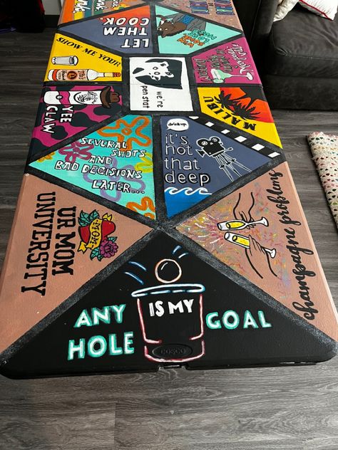 Frat Beer Pong Table Painted, Fsu Beer Pong Table, Halloween Beer Pong Table, Cup Pong Tables Painted Ideas, Pong Table Painted College Boy, Die Table Ideas, Painted Ping Pong Table, Beer Pong Table Painted Ideas Boys, Frat Pong Table