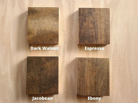 Looking for a beautiful dark wood stain? From dark walnut to black, we’ve found the best Minwax dark wood stain colors for your next project. Dark Wood Stain Colors, Minwax Espresso Stain, Espresso Wood Stain, Varathane Stain, Minwax Stain Colors, Dark Brown Table, Mahogany Wood Doors, Minwax Dark Walnut, Black Wood Stain