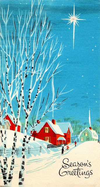 Vintage 1960s Christmas Card - Snowy Street, via Flickr. 1960s Christmas, Vintage Inspired Christmas, Vintage Christmas Images, Have Inspiration, Christmas Graphics, Old Christmas, Old Fashioned Christmas, Christmas Past, Christmas Memory