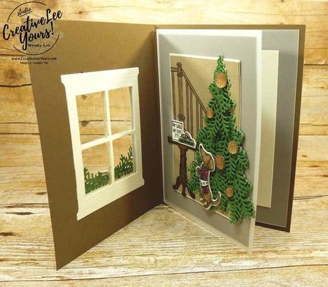 Pop Up Christmas Cards, Christmas Staircase, Christmas Card Inspiration, Window Cards, Homemade Christmas Cards, Stampin Up Christmas Cards, Christmas Card Crafts, Card Pattern, Ready For Christmas