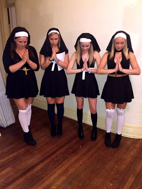 Nuns Halloween costume Hot Nun Costume Halloween, Nuns Halloween Costumes, Cute Nun Costume, Nun Outfit Halloween, Diy Nun Costume Halloween, Nun Costume College, Hot Nun Outfit, The Nun Halloween Costume, The 100 Halloween Costume