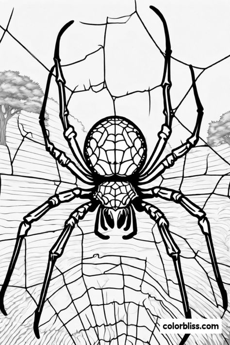 Enjoy a fun time with our free printable coloring page featuring a big Orb Weaver Spider beautifully positioned in its web! This engaging coloring activity is perfect for kids and adults alike, helping to spark creativity while enjoying an afternoon project. The whimsical background of cool trees creates the perfect setting for your amazing artwork. Grab your colored pencils or markers and let your imagination run wild. Download your free coloring page now and start your artistic adventure today! Cool Trees, Long Leg Spider, Orb Weaver Spider, Orb Weaver, Spider Coloring Page, Spider Drawing, Real Spiders, Giant Spider, Relaxing Time