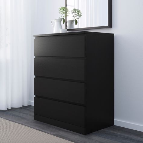 MALM 4-drawer chest, black-brown, 31 1/2x39 3/8" - IKEA Malm Chest Of Drawers, Ikea 2015, Ikea Malm Dresser, Malm Dresser, Black Dressers, 4 Drawer Dresser, Ikea Malm, Ikea Hackers, Design Line