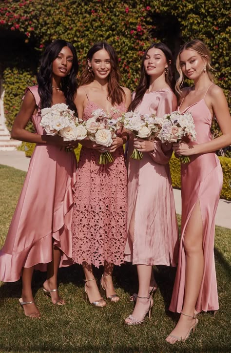 Bridesmaids In Pink, Maid Of Honor Dresses, Neutral Bridesmaid Dresses, Bridesmaid Dress Collection, Mismatched Bridesmaids, Maid Of Honour Dresses, Mismatched Bridesmaid Dresses, Pink Bridesmaid Dresses, Bridesmaid Dress Colors