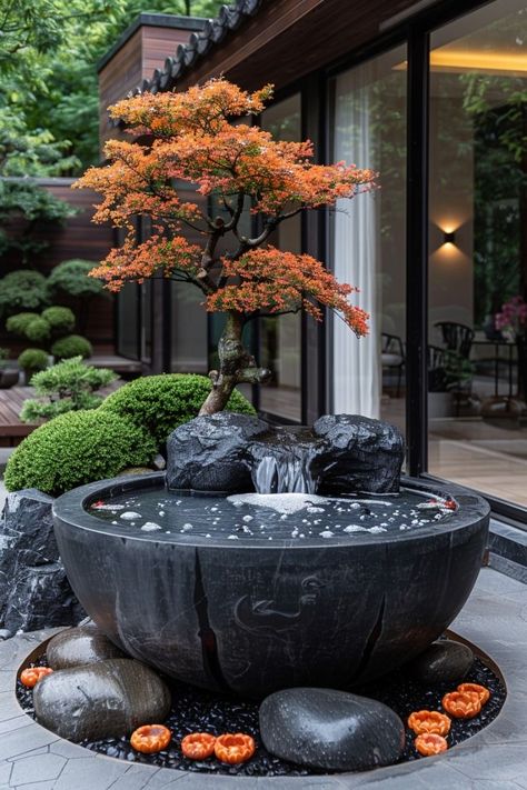 Asian Fountain, Furniture Ideas Bedroom, Bedroom Furniture Ideas, Small Japanese Garden, Japanese Garden Landscape, Small Porch, Home Quotes, Garden Pond Design, Outdoor Water Features