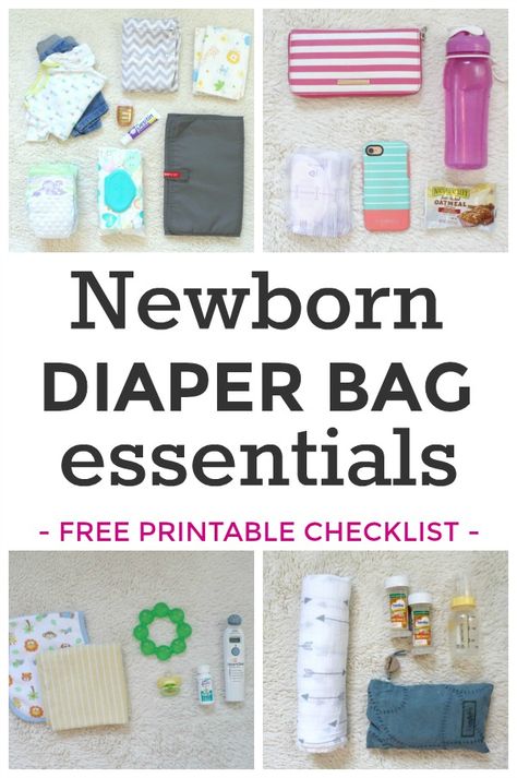 Newborn diaper bag essentials: A free printable checklist of all the essentials you'll want to pack in your diaper bag for a newborn baby. #diaperbagchecklist Organisation, Diaper Bag Checklist Newborn, Newborn Diaper Bag Essentials, Baby Diaper Bag Essentials, Newborn Diaper Bag, Checklist Newborn, Baby Bath Time Essentials, Diaper Bag Checklist, Diaper Bag Organization