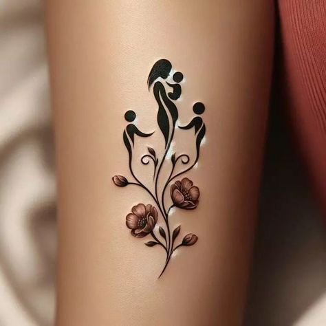 Leg Flower Tattoos Women, Mother Of 3 Tattoos, Mom Of Five Tattoo, Mom Of Two Tattoos, Mom Of 3 Tattoos, Tattoos For Kids Mom, Mom Of Twins Tattoo, Mommy And Son Tattoo Ideas, Matching Mom Tattoos