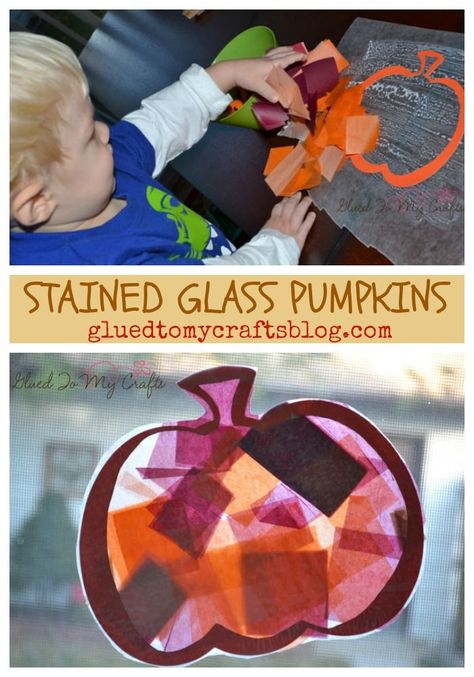 Stained Glass Pumpkins - Fall Kid Craft - Pumpkin Themed DIY for younger children Glass Cookies, Fall Crafts For Toddlers, Stained Glass Cookies, Window Crafts, Toddler Art Projects, Fun Halloween Crafts, Autumn Activities For Kids, Festive Crafts, Kid Craft