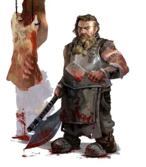 Dnd Butcher, Fantasy Butcher, Butcher Character, Dnd Village, Pathfinder 2e, Warhammer Fantasy Roleplay, Pathfinder Character, Halloween Stories, Dungeons And Dragons Characters