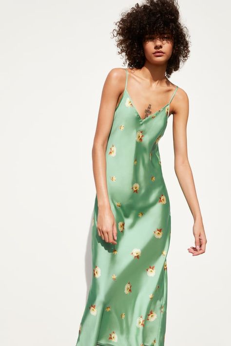 Women's Maxi Dresses | New Collection Online | ZARA United States Gold Slip Dress, Slip Dress Vintage, Zara Floral Dress, Long Slip Dress, Long Slip, Maxi Slip Dress, Vestidos Vintage, Satin Maxi, Brunch Outfit