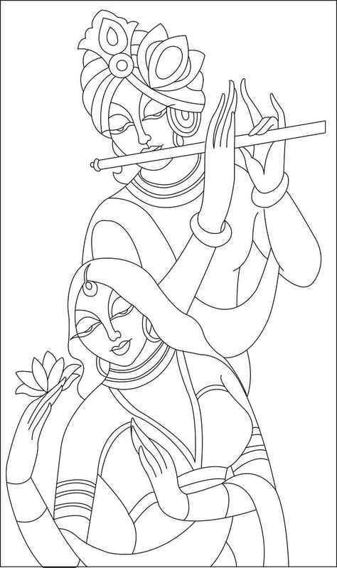 Indian Drawings Easy, Radha Krishna Hands Images, Indian God Drawing Easy, Radha Krishna Outline Drawing, Pichwai Paintings Outline, Krishna Miniature Painting, Bhagwan Drawing, Buddha Embroidery, Rangoli Drawing