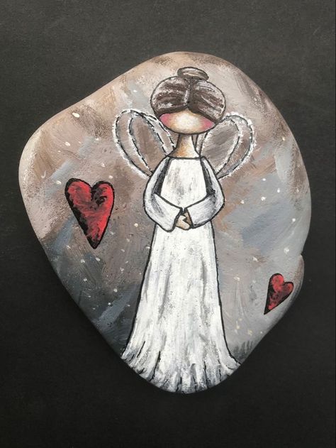 Angel Painted Rocks Ideas, Rock Painting Angels, Angels Painted On Rocks, Angel Rocks, Art Coquillage, Rock Painting Tutorial, Painted Rock Animals, Stone Art Painting, Painted Rocks Craft