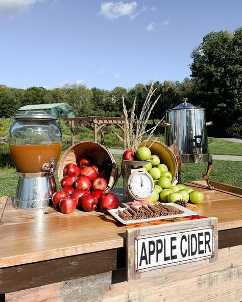 Bar Display Ideas, Dan Jabuka, Hot Mulled Cider Recipe, Cider Stand, Fall Cookout, Fall Caramel Apples, Apple Cider Bar, Ranch Party, Cocoa Stand