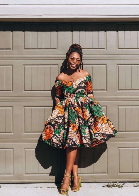 35 Ways to Rock Ankara Midi Flare Dress Styles for Work and Occasions One Shoulder Ankara Dress, African Dresses Modern Ankara Styles, Green African Print Dress, Flare Dress Styles, Chitenge Dresses, Chitenge Outfits, Midi Flare Dress, Styles Ankara, Nigerian Outfits