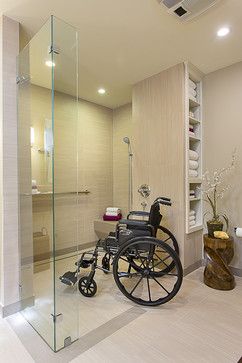 accessible, barrier free, aging-in-place, universal design bathroom remodel modern   The shower is open so that people with mobility aids can come in without any trouble. Universal Design Bathroom, Makeover Kamar Mandi, Accessible House, Accessible Bathroom Design, Disabled Bathroom, Ada Bathroom, Mold In Bathroom, Accessible Bathroom, Barrier Free