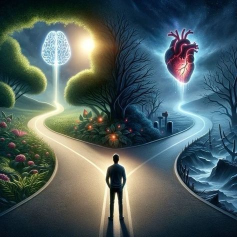 Thought Provoking Images, Heart And Mind Wallpaper, Brain Wallpaper, Thought Provoking Art, Mystical Pictures, Desolate Landscape, Emotional Landscape, Two Paths, Heart And Brain