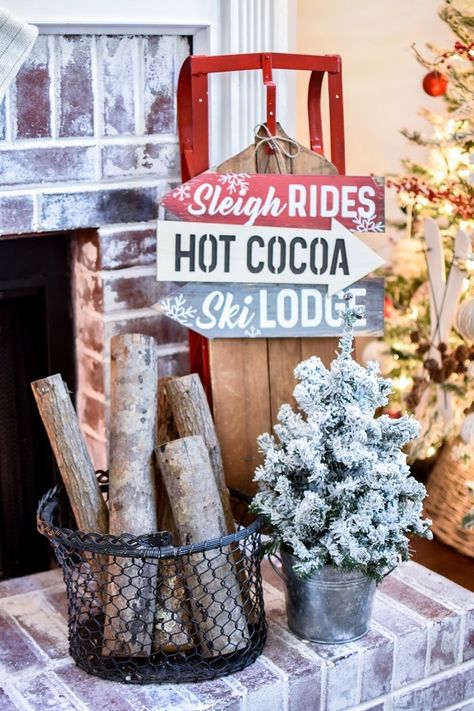 Ski Lodge Inspired Christmas Farmhouse Mantel-21 Ski Lodge Christmas Decor Ideas, Ski Lodge Decor Christmas, Diy Ski Lodge Decor, Ski Lodge Christmas Decor Diy, Ski Christmas Tree, Apres Ski Christmas Decor, Ski Shop Interior, Outdoor Ski Lodge Christmas Decor, Ski Lodge Christmas Party